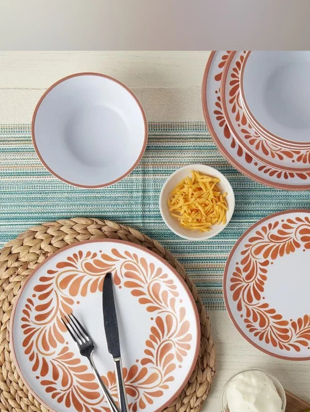 INFUSE 11 Piece Lebrillo Pattern Melamine Dinnerware Set for Outdoor Dinner Set